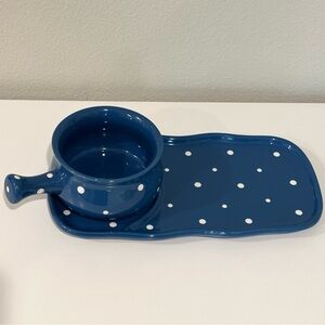 Temp-tations Presentable Ovenware by Tara 
Blue White PolkaDot Soup Sandwich Set